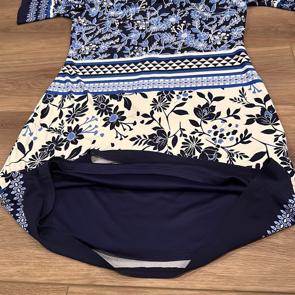 NWOT Eliza J Floral Jersey Shift Dress Blue/White Size 6 - Picture 11 of 16